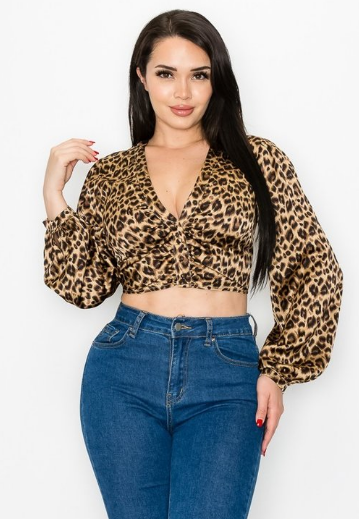 Animal Print Long Sleeve Crop Top - The Fashion Unicorn