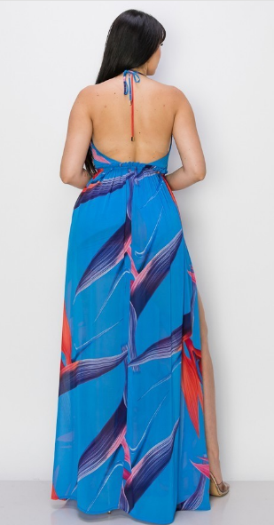 Printed Chiffon V-Neck Open Back Romper Dress - The Fashion Unicorn