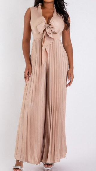 Champagne Jumpsuit with Tie Front - The Fashion Unicorn