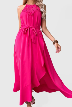 Women's Solid Color Halter Neck Chiffon Maxi Dress - The Fashion Unicorn