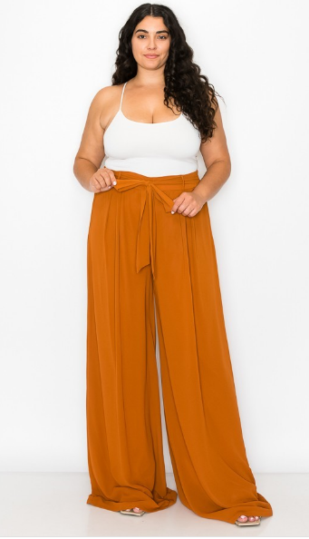 Curve Cognac Wide Leg Pants - The Fashion Unicorn