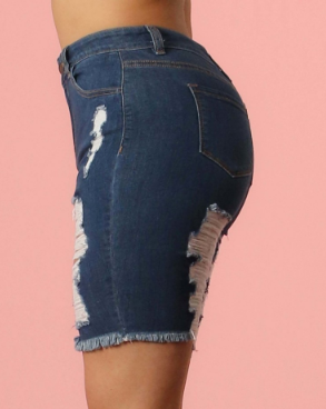 Medium Wash Denim Distressed Biker Shorts - The Fashion Unicorn