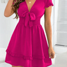 Women's Sold Color Tie Front Crepe Mini Dress - The Fashion Unicorn