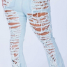 High Rise Light Denim Flare Jeans w/Distressed Back - The Fashion Unicorn