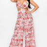 Multi-Printed Chain Waist Wide Leg Jumpsuit - The Fashion Unicorn