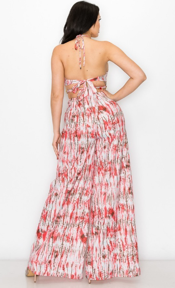 Multi-Printed Chain Waist Wide Leg Jumpsuit - The Fashion Unicorn