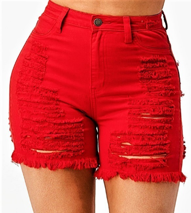 High Rise Red Distressed Jean Shorts - The Fashion Unicorn
