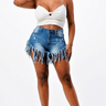 High Rise Denim Jean Fringe Distressed Booty Shorts - The Fashion Unicorn