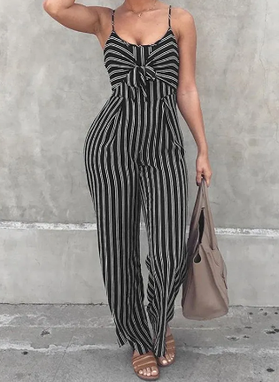 Women's Strip Wide Legged Jumpsuit - The Fashion Unicorn