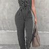 Women's Strip Wide Legged Jumpsuit - The Fashion Unicorn