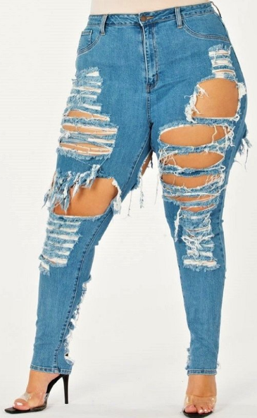 High Rise  w/Heavy Destruction & Back Ripped with Fringe - The Fashion Unicorn