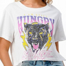 Short Sleeve Round Neck Hungry Savage Printed White Crop Top - The Fashion Unicorn