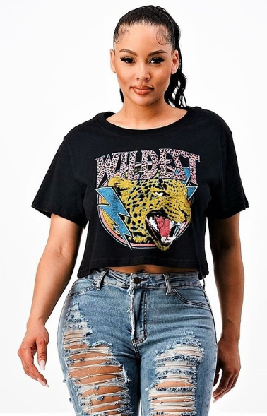 Short Sleeve Wildest Tiger Printed Black Crop Top - The Fashion Unicorn