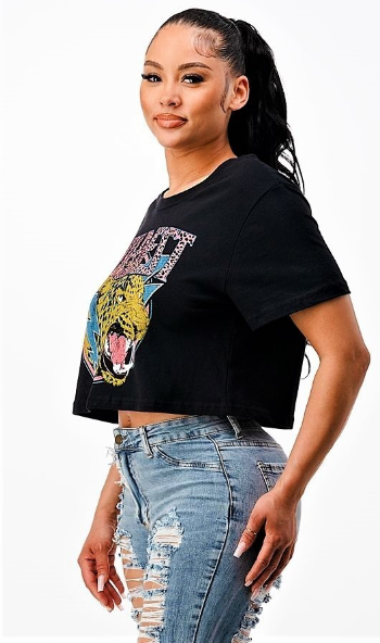 Short Sleeve Wildest Tiger Printed Black Crop Top - The Fashion Unicorn
