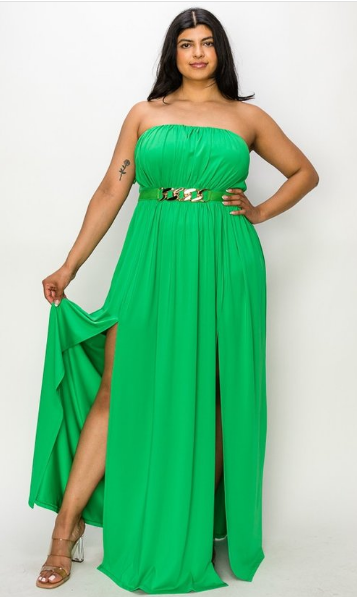 Curve Green Maxi Dress with High Slits - The Fashion Unicorn