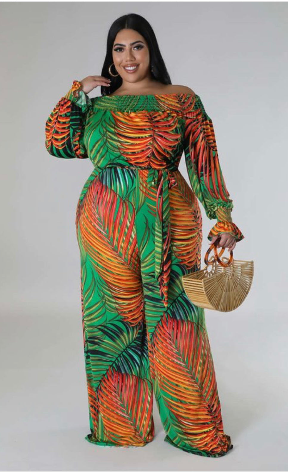 Curve Tropical Long Sleeve Jumpsuit - The Fashion Unicorn
