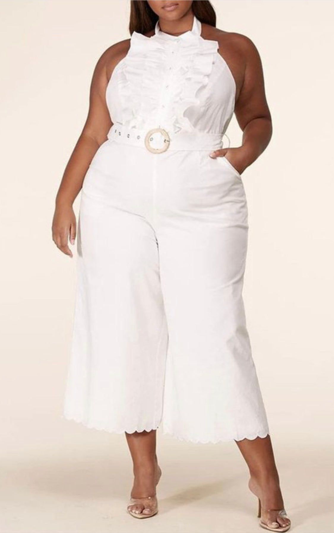 Curve White Belted Jumpsuit - The Fashion Unicorn