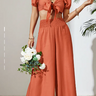 Women's Solid Color Tie Front Crop Top With Matching Wide Let Pants Set - The Fashion Unicorn