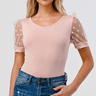 Pink Bodysuit with Sheer Polka Dot Sleeve - The Fashion Unicorn