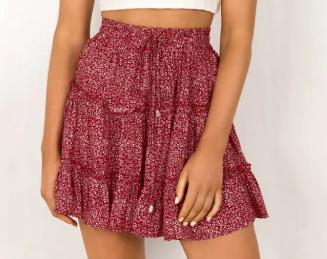 Women's Solid Color Tiered Ruffle Waist Tie Mini Skirt - The Fashion Unicorn