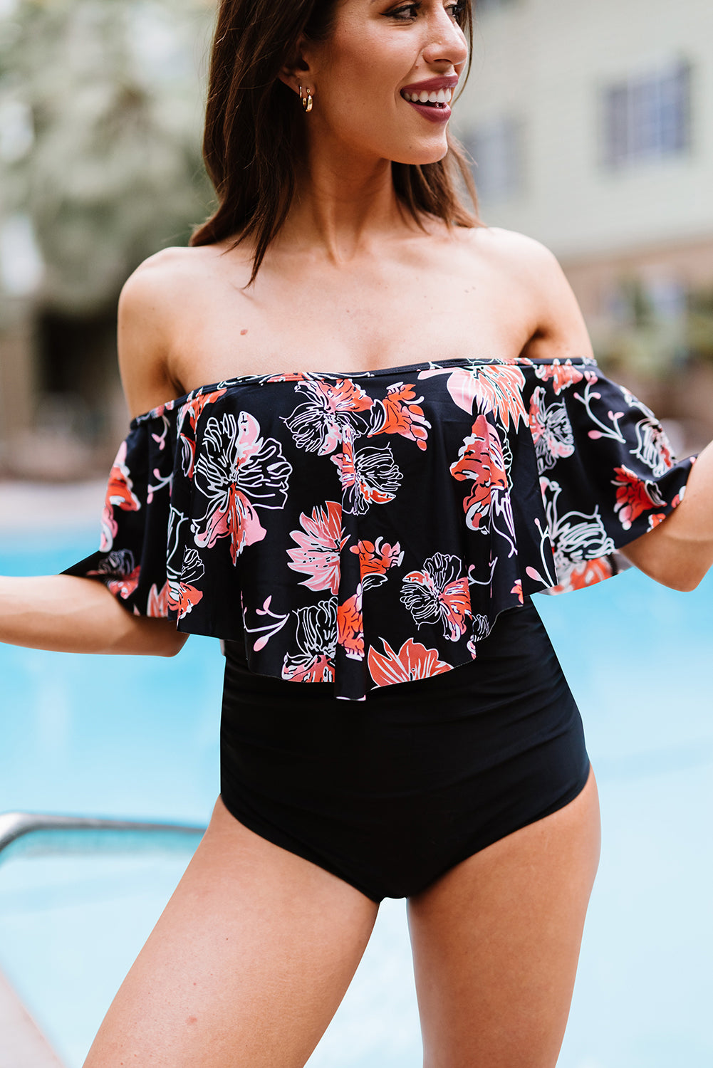Two-Tone Off-Shoulder One-Piece Swimsuit - The Fashion Unicorn