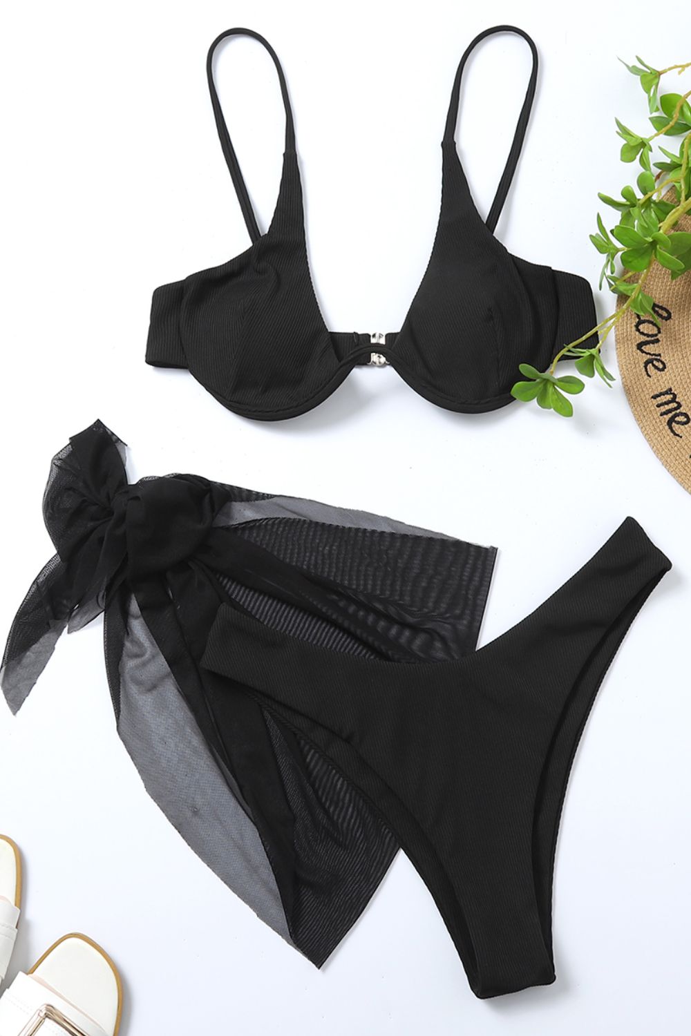 Ribbed High Cut Three-Piece Swim Set - The Fashion Unicorn