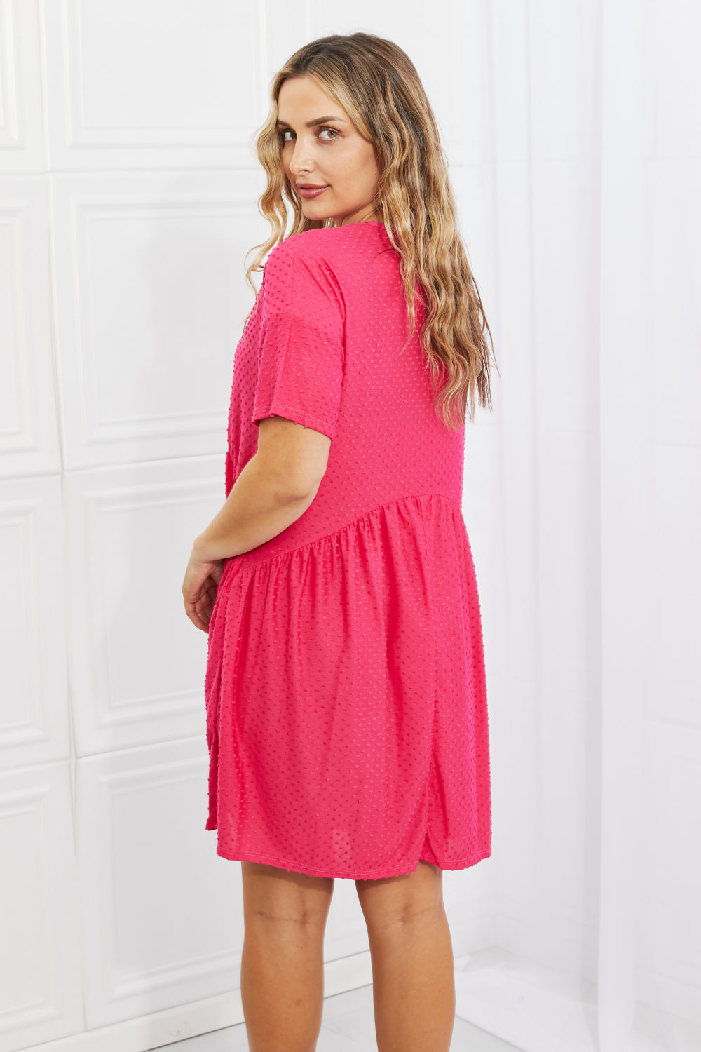 BOMBOM Another Day Swiss Dot Casual Dress in Fuchsia - The Fashion Unicorn