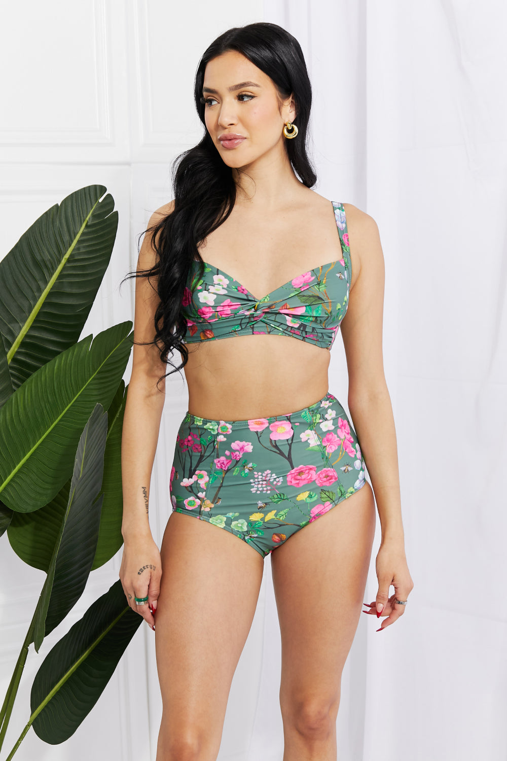 Marina West Swim Take A Dip Twist High-Rise Bikini in Sage - The Fashion Unicorn