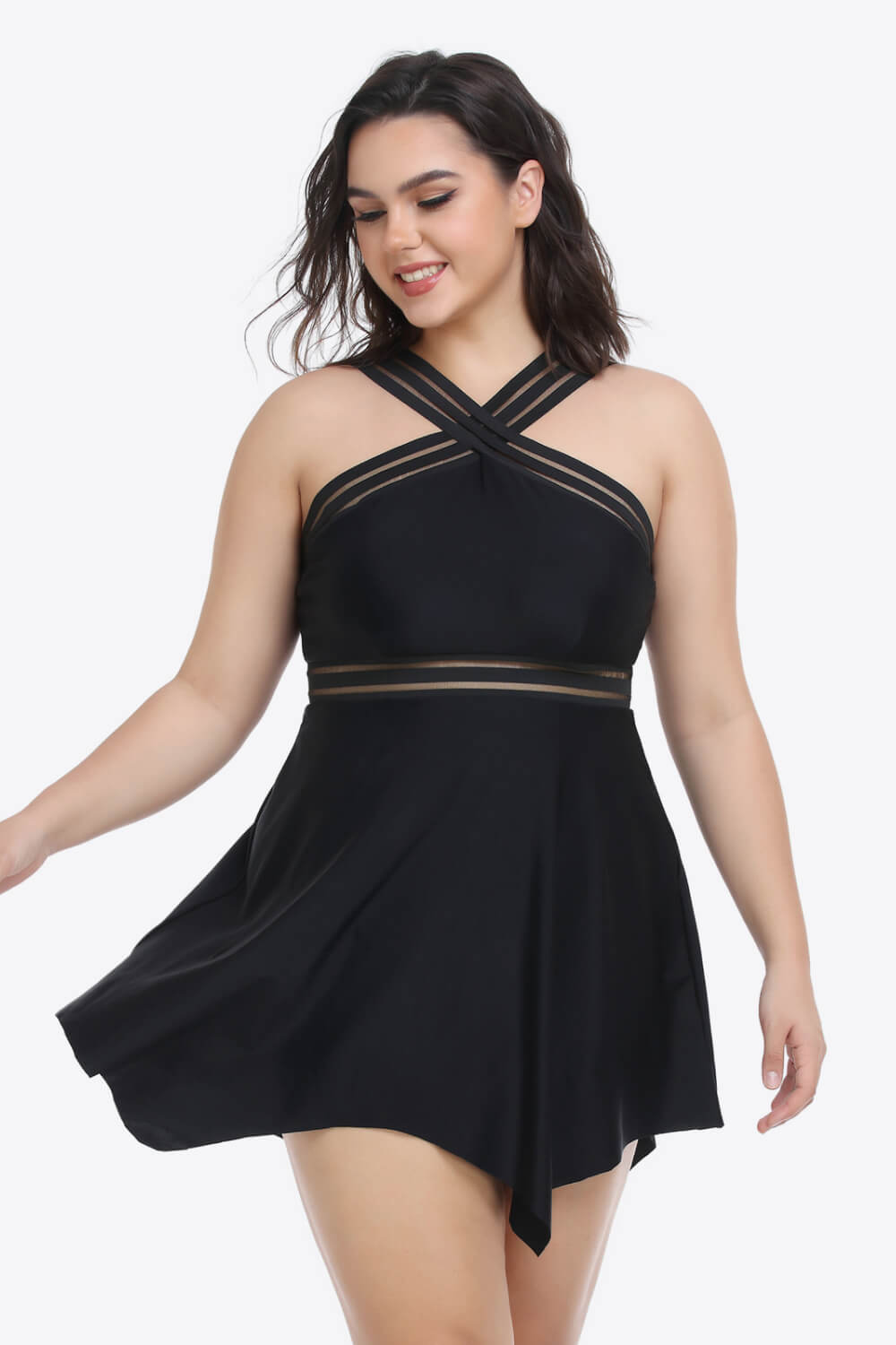 Plus Size Handkerchief-Hem Swim Dress and Bottoms Set - The Fashion Unicorn