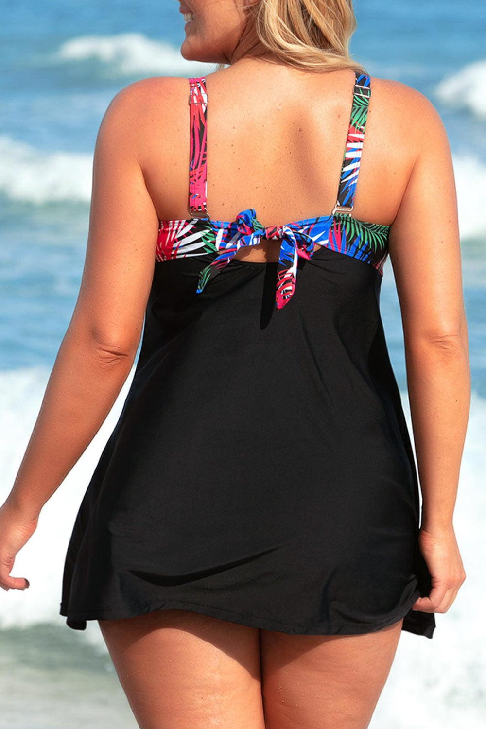 Plus Size Botanical Print Two-Tone Two-Piece Swimsuit - The Fashion Unicorn