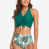 Botanical Print Halter Neck Drawstring Detail Bikini Set - The Fashion Unicorn