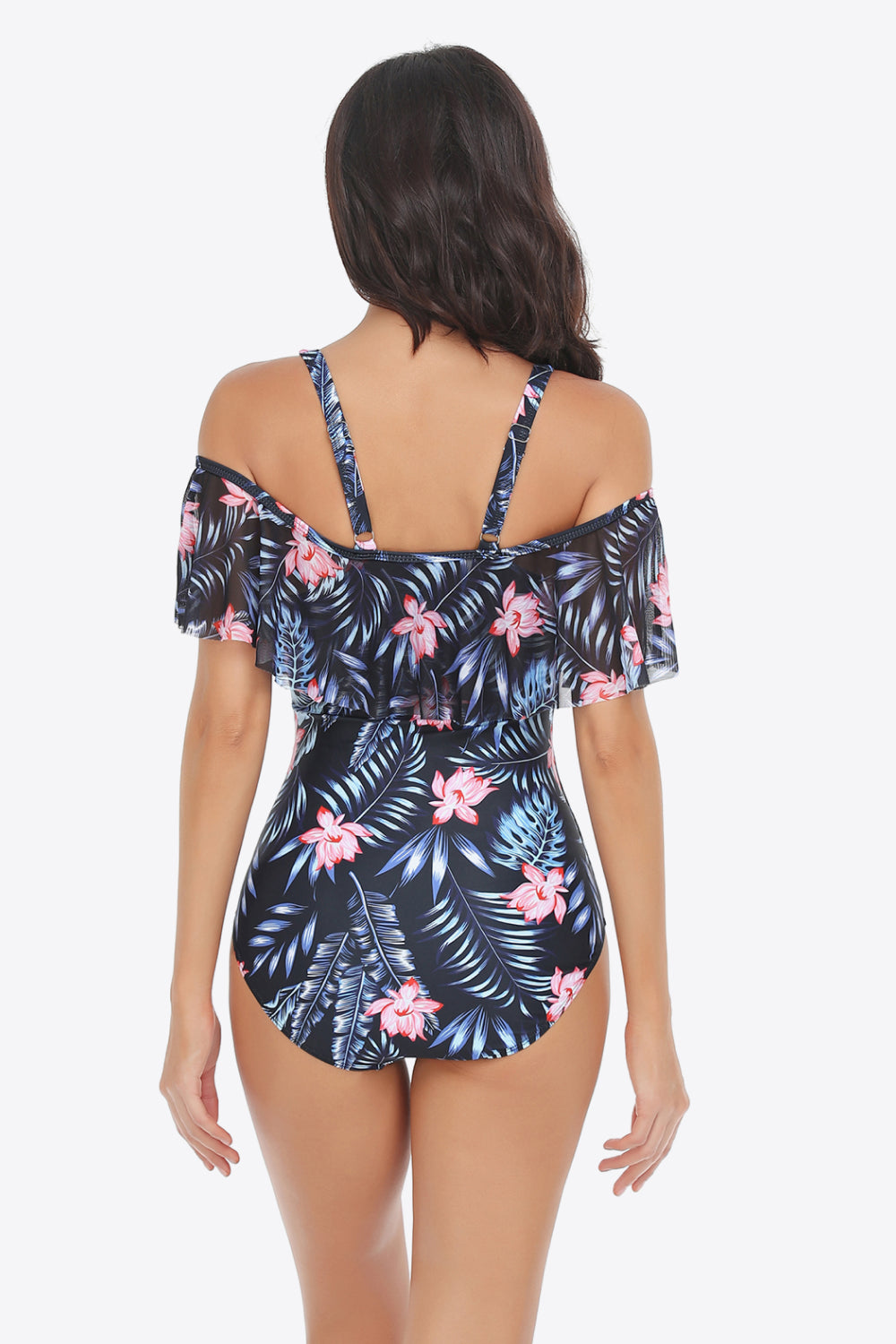 Botanical Print Cold-Shoulder Layered One-Piece Swimsuit - The Fashion Unicorn