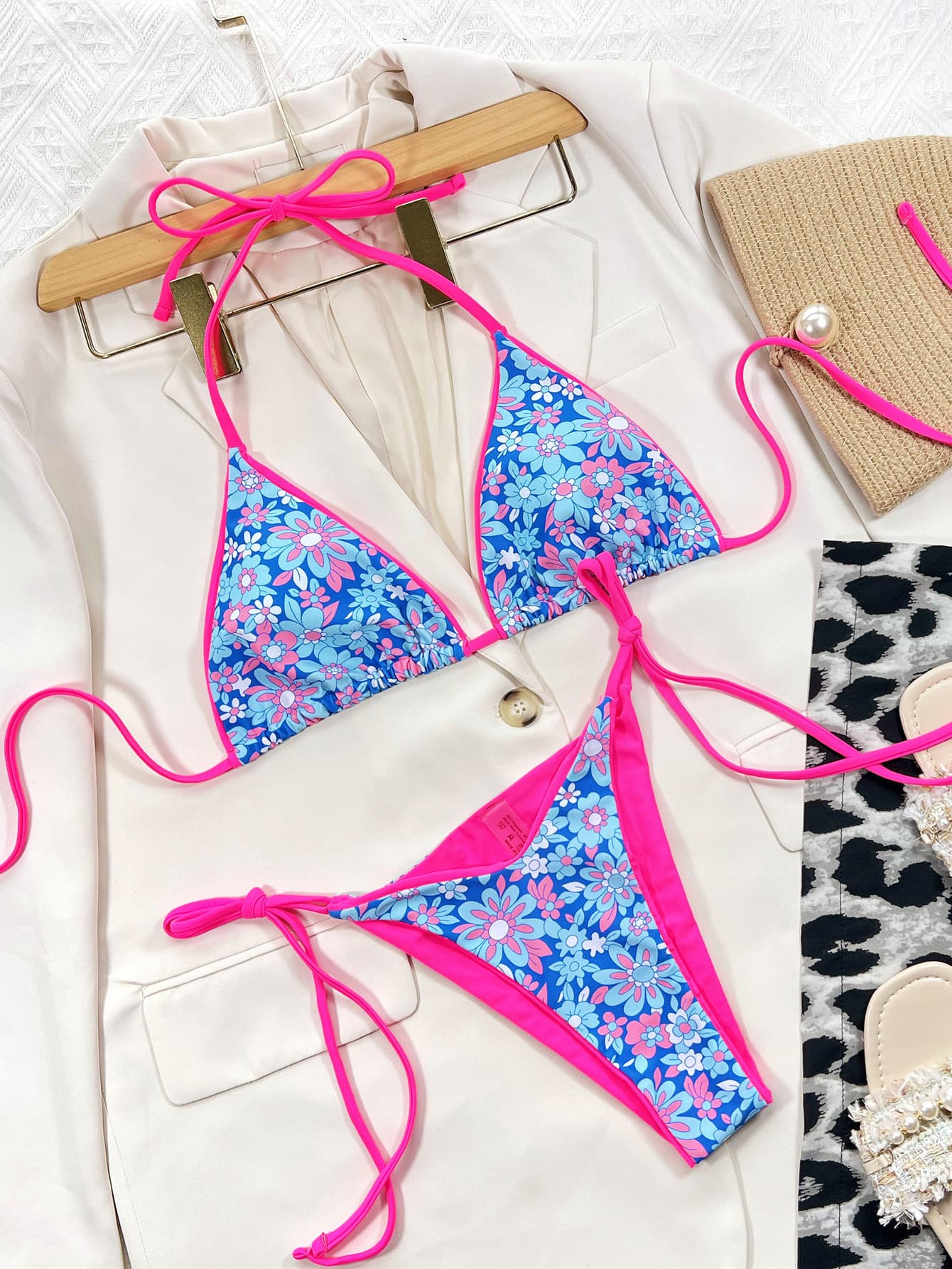 Floral Halter Neck Tie Side Bikini Set - The Fashion Unicorn