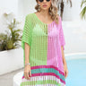 Contrast Scoop Neck Openwork Half Sleeve Cover Up - The Fashion Unicorn