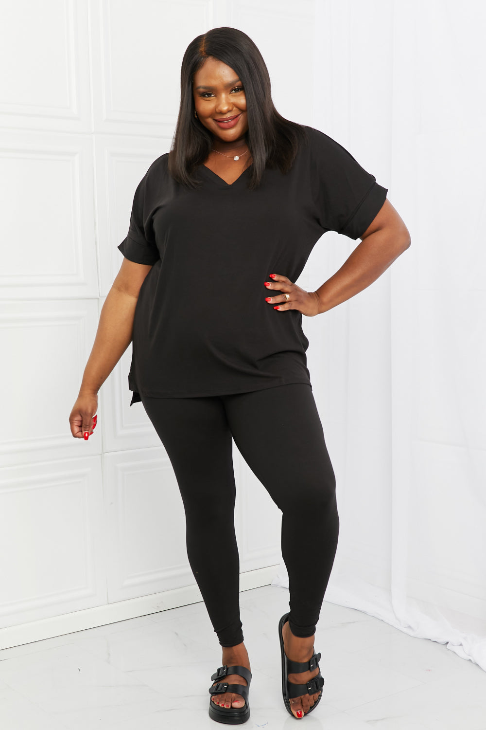 Zenana Self Love Full Size Brushed DTY Microfiber Lounge Set in Black - The Fashion Unicorn