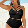 Halter Neck Crisscross Ruched Two-Piece Swimsuit - The Fashion Unicorn