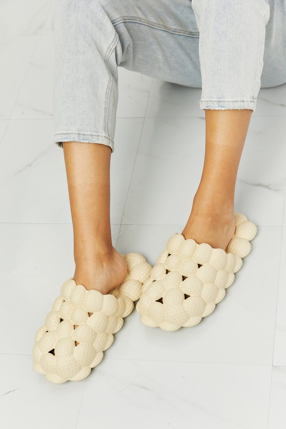 NOOK JOI Laid Back Bubble Slides in Khaki - The Fashion Unicorn