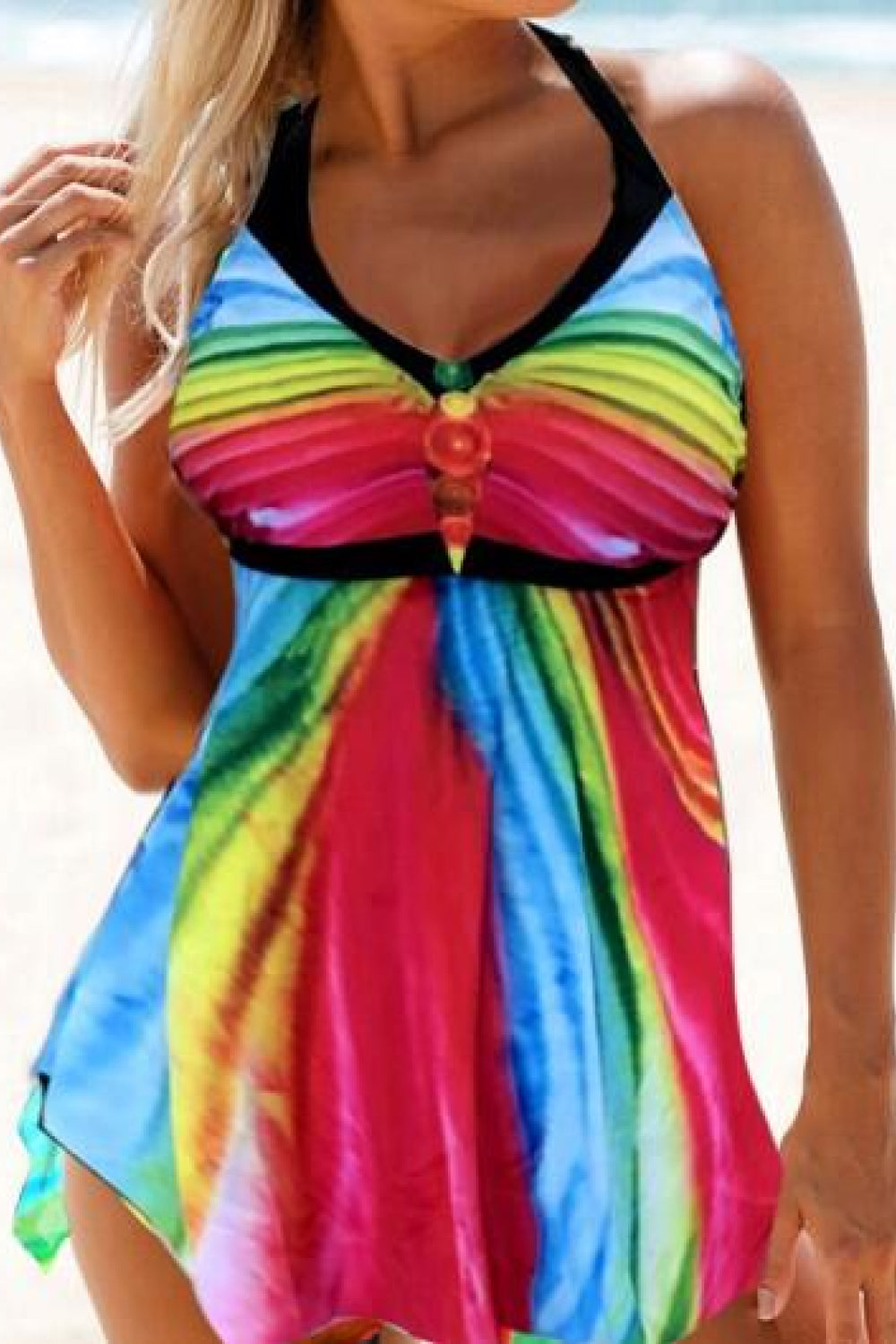 Multicolored Halter Neck Two-Piece Swimsuit - The Fashion Unicorn