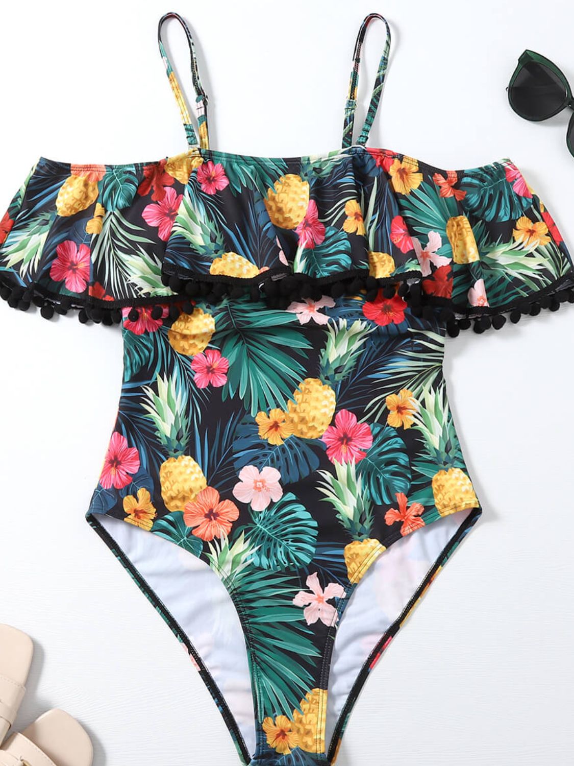 Botanical Print Cold-Shoulder One-Piece Swimsuit - The Fashion Unicorn