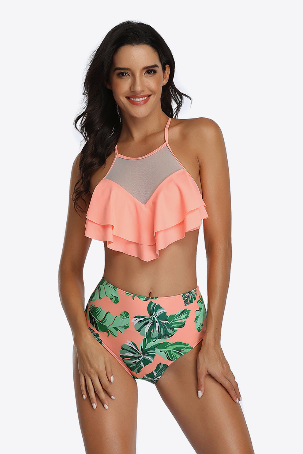 Tropical Print Ruffled Two-Piece Swimsuit - The Fashion Unicorn