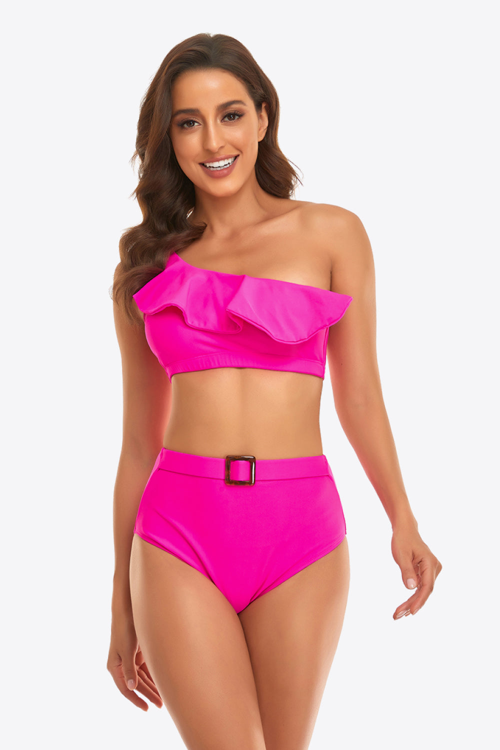 Ruffled One-Shoulder Buckled Bikini Set - The Fashion Unicorn