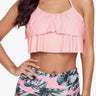 Halter Neck Tie Back Crop Swim Top and Botanical Print Swim Bottoms Set - The Fashion Unicorn