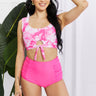 Marina West Swim Sanibel Crop Swim Top and Ruched Bottoms Set in Pink - The Fashion Unicorn