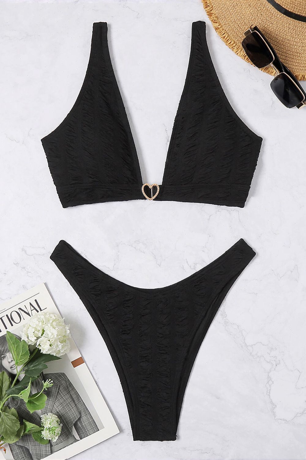 Textured High Cut Bikini Set - The Fashion Unicorn