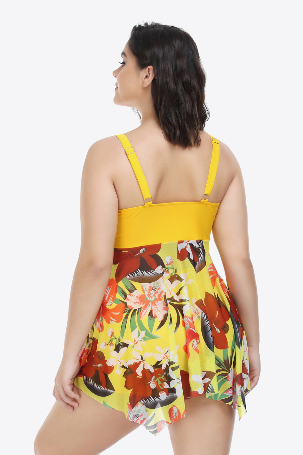 Plus Size Floral Two-Tone Asymmetrical Hem Two-Piece Swimsuit - The Fashion Unicorn