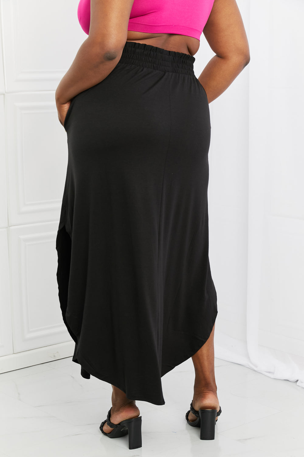 Zenana It's My Time Full Size Side Scoop Scrunch Skirt in Black - The Fashion Unicorn