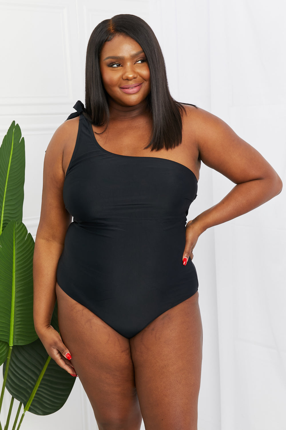 Marina West Swim Deep End One-Shoulder One-Piece Swimsuit in Black - The Fashion Unicorn