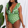 Marina West Swim Moonlit Dip Ruffle Plunge Swimsuit in Mid Green - The Fashion Unicorn