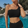 Scalloped Trim One-Shoulder Bikini Set - The Fashion Unicorn