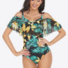 Botanical Print Cold-Shoulder Layered One-Piece Swimsuit - The Fashion Unicorn